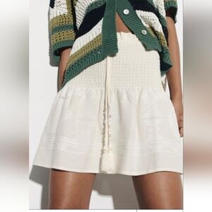 Zara Linen Blend Smocked  Skirt